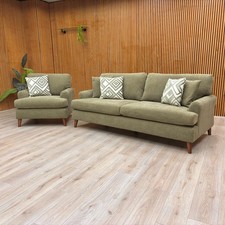 Furniture Village ‘Jackson’ 4 Seater Sofa + Chair Fern Green Chenille Fabric NEW