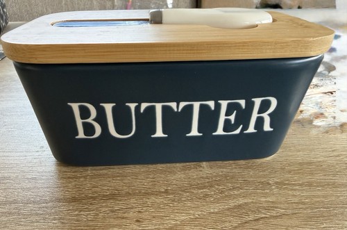 Navy blue ceramic butter dish - navy,