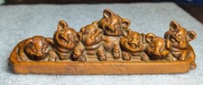 VTG Chinese Boxwood Hand Carved Exquisite Pigs Statue Wooden Table Decoration
