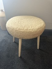 Sherbourne Vintage Retro Mid Century Cream Shaggy Fluffy Stool 1960s