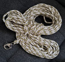 8mm Braided Polyester boat rope white yellow /black fleck with snap shackle 26m