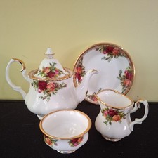 Royal Albert Old Country Roses Miniature Teapot 3.5 in + sugar bowl + jug set 