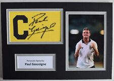 Paul Gascoigne Signed Captains Armband A4 photo display England Football AFTAL