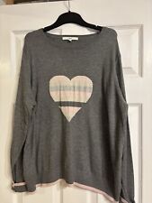 ladies dark grey/pink heart print jumper size Large 12-14 Next