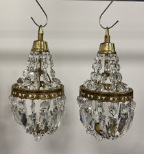 Small Pair of Antique Crystal Pendant Chandeliers H30cm W15cm