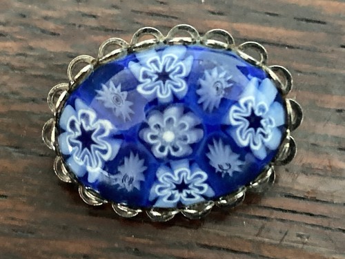 Blue millefiori glass brooch - millefiori,