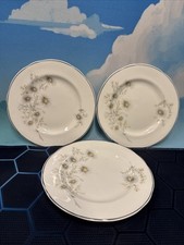 3 X VINTAGE MAYFAIR WHITE DAISY FINE BONE CHINA PLATE STAFFORDSHIRE 16.5vm