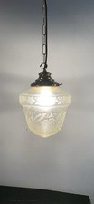 Vintage Ceiling Light Etched Glass Pendant Art Deco Acorn Shaped Glass