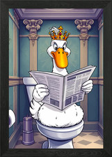 King Duck on the Toilet Framed