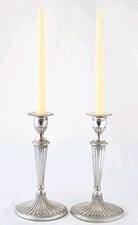 Antique Falstaff England Adams style pair silver plate candlesticks 1940s Deco