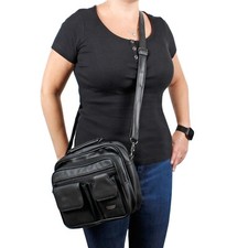 LADIES BLACK  LEATHER WOMENS HAND BAG ORGANISER SHOULDER TRAVEL BAG IN COWHIDE