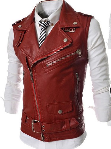 Men flared collar leather - pu,