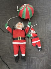 2 Santa Decorations - Parachuting Santa With Lights & Climbing Santa