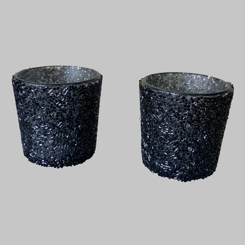 Pair gunmetal beaded glass - gunmetal,