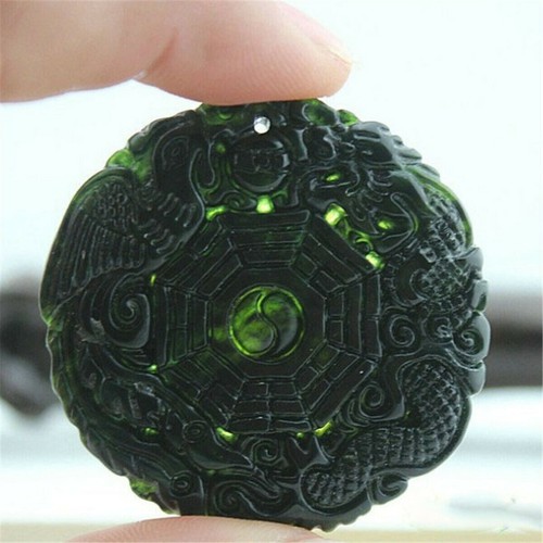 Natural black green jade taiji - black,