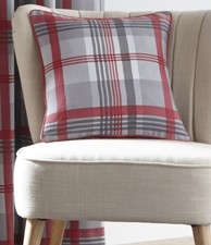 Tartan Check Filled Cushion Double Sided Seat Pad Cover 17x17" 43cm Red Grey New