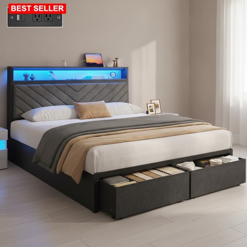 Bed frame queen size drawers - size,