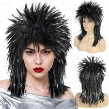 Long Silver Black Wig Tinsel