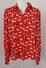 Tu Ladies Dog Print Blouse Shirt Size 14 Red Orange Black White Long Sleeve