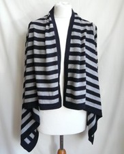 DEANE & WHITE  Black & Grey  Pure Merino Wool Striped Waterfall Cardigan UK 12