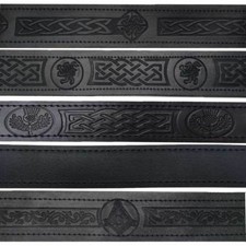 ST Scottish Kilt Belt Buckle Genuine Real Leather Black Embossed Various Styles