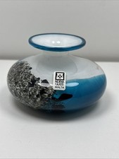 Glass Mdina Seascape Vase Stunning Blues White Black Label Vintage