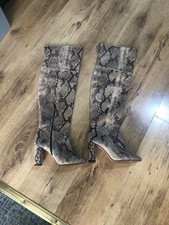 Beige Snakeskin Thigh High Boots (41) 8 BY TOP SHOP