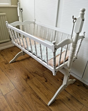 Pegasus Rocking Swing Crib, Lockable & Open Sides, Solid Wood, White Nursery