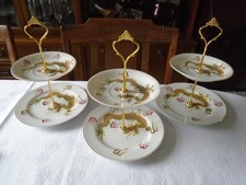 Set of 3 Small (18cm/14cm) Porcelain 2 Tier Cake Stands - Oriental Dragons