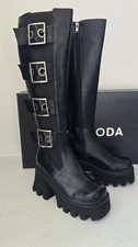 Black Gothic Chunky Platform Buckle Detail Zip-up Tall Boots UK 4 Eur 37