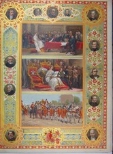 Original Old Antique Print Portrait Men 1897 Queen Carriage Throne Horse 19th