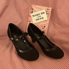 1940s Style Mary Jane T Bar Shoes Black UK 4