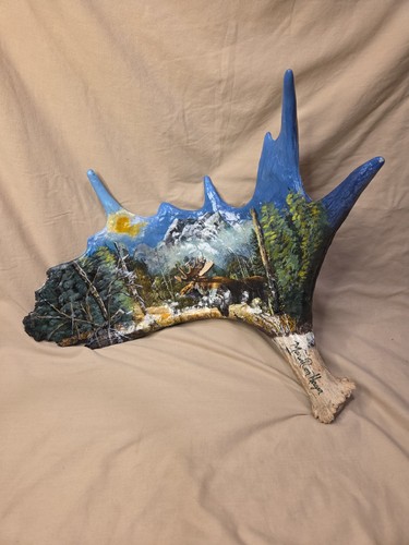Painted moose paddle antler - moose,