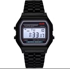 Black digital watch led - black,