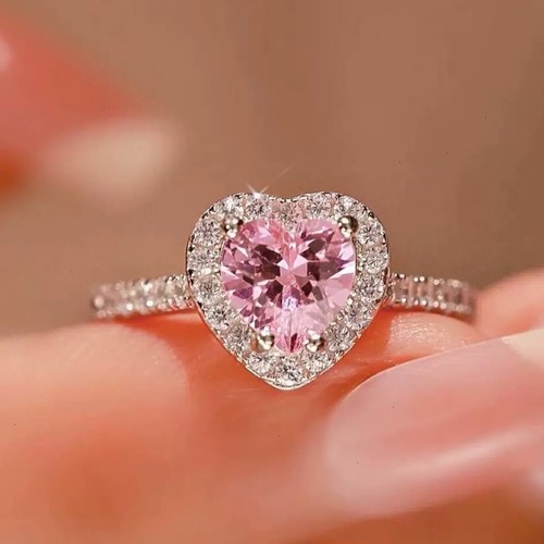 Pink heart adjustable ring 925 - adjustable,