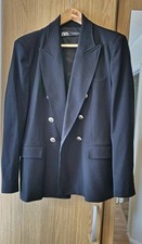 Zara Women's Black Tailored Double-Breasted Blazer Military-style coat