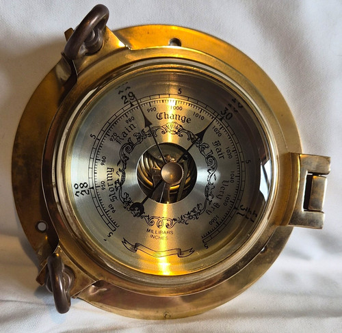 Brass ship porthole barometer - brass,
