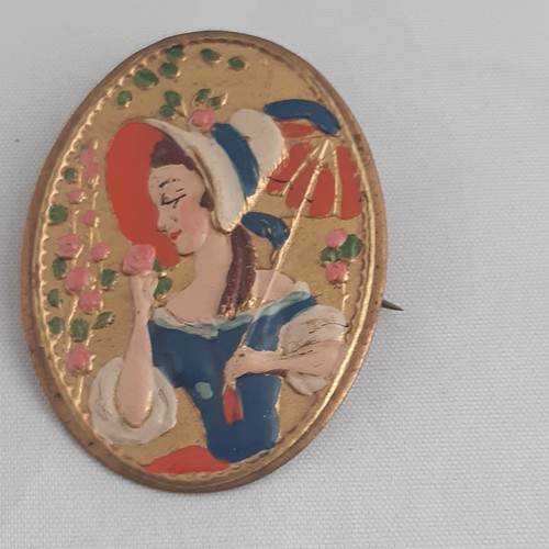 Antique brooch lady - lady, with