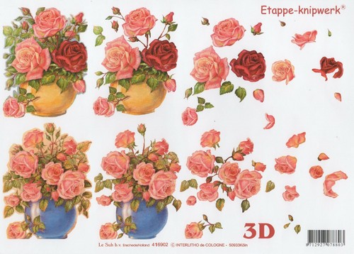Roses vase decoupage a4 - in, 3d