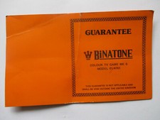 Binatone Colour TV Game mk6 Model 01/4761 Guarantee Card  Free P&P