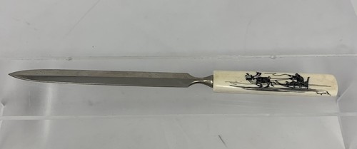 Vintage scrimshaw dog - scrimshaw, sled