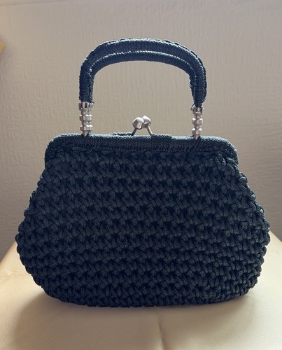 Vintage black crotched handbag - vintage,