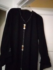 Women's Abaya Dress Muslim Apparel Black with Sequan Siver Golden Embroidery New