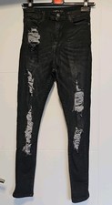 BOOHOO LADIES BLACK SKINNY STRETCH DISTRESSED RIPPED HIGH WAIST JEANS UK 6