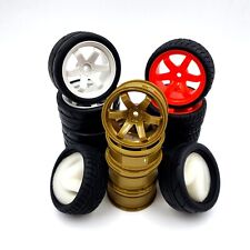 1/10 RC Car Wheels & Tyres Fluro RED Volk Rays TE37 Rota Alloy Style Tamiya FTX