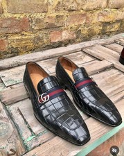 Handmade men Black Crocodile