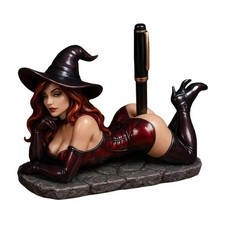 Witch-Themed Desk Decor: Funny Witch Pen Holder & Sexy Witch Bookshelf Figurine