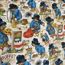 Vintage 1980s Paddington Bear 2X Curtain Sheet Material Craft Sewing Project