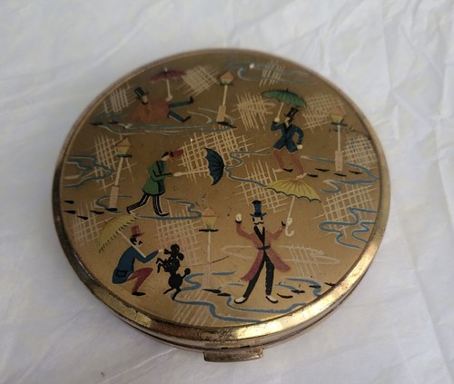 Vintage brass compact mirror - brass,