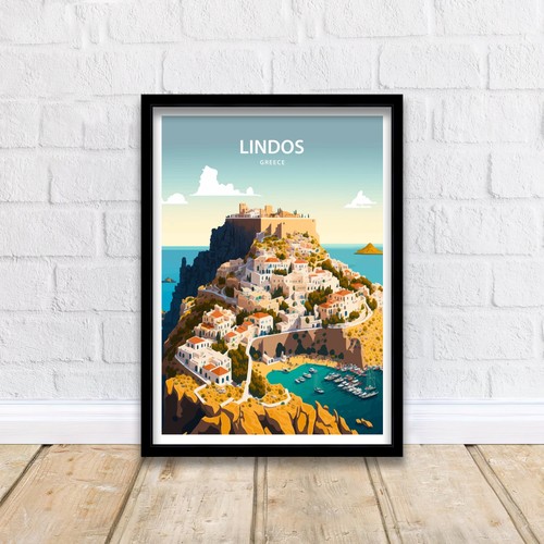 Lindos greece travel poster - greece,